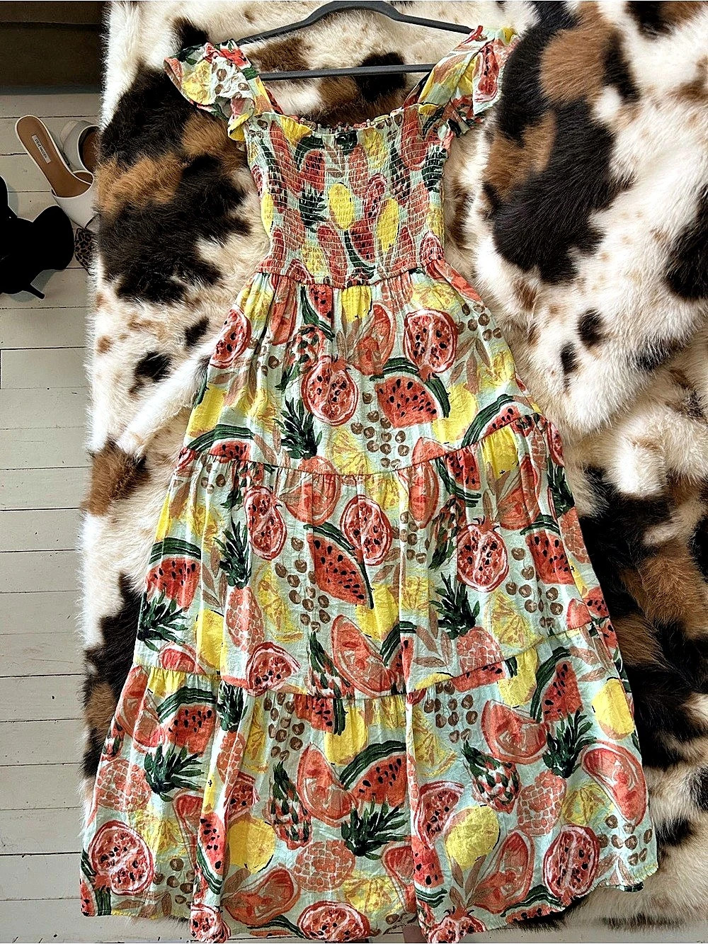 Floral Maxi Dress in Green & Red Like New